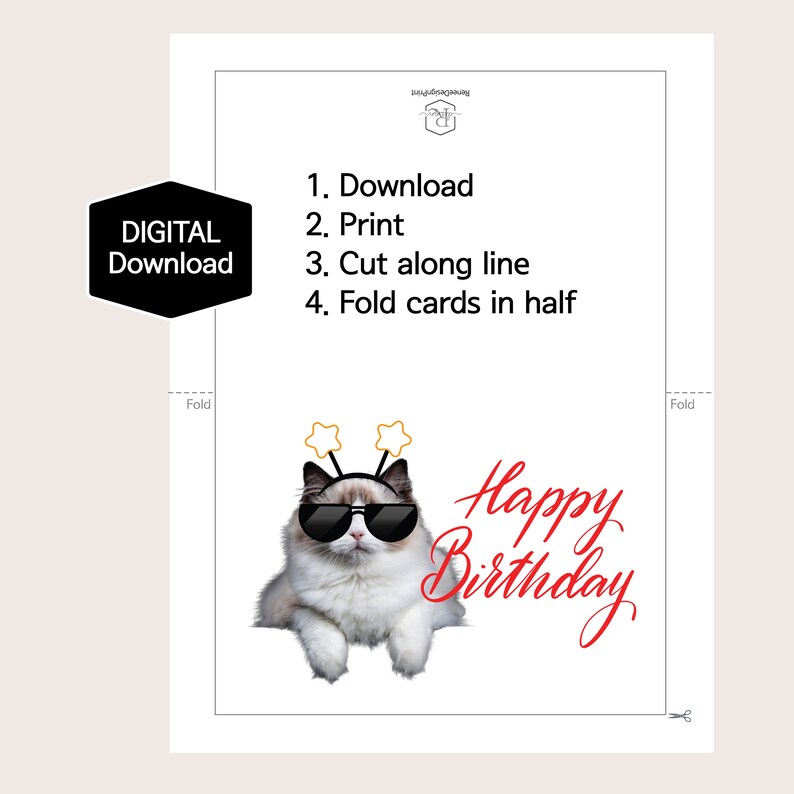 Printable Cat Happy Birthday Card,funny Cat, Humorous Cat Card Card