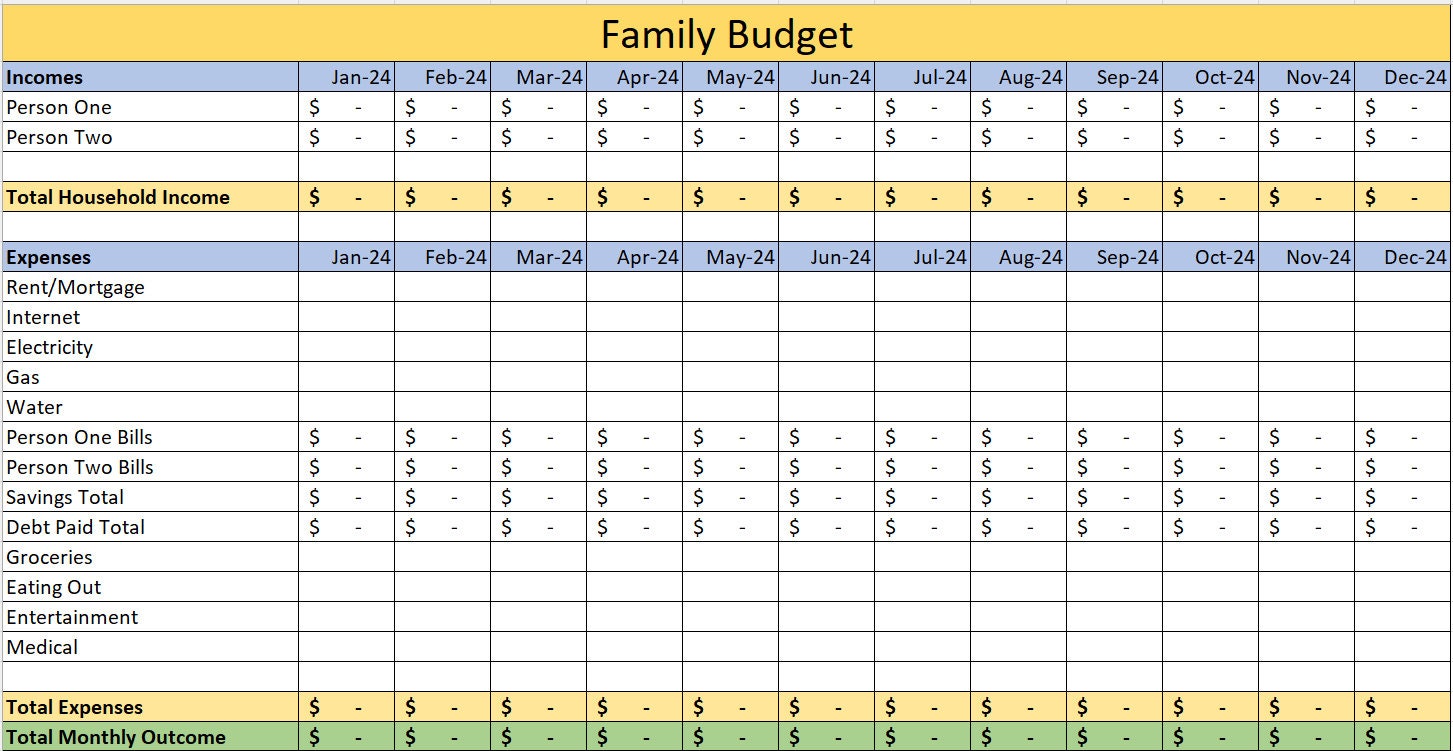 Budget familial mensuel 2024 Entièrement personnalisable -  France