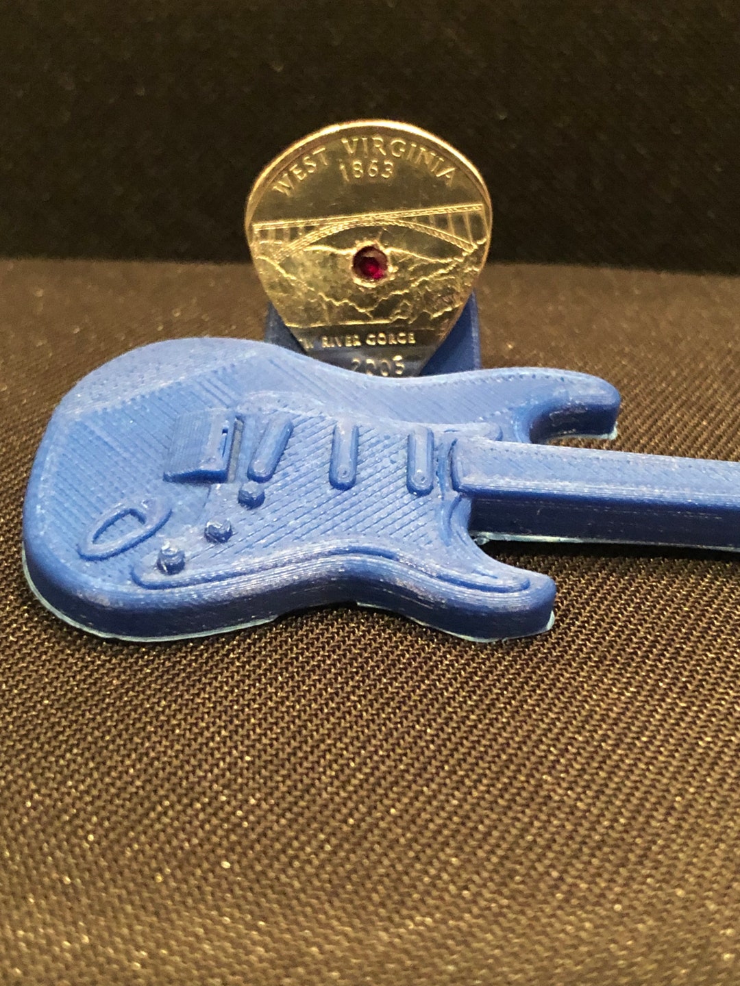 State Quarter Guitar Pick With Stone, Quarter With Stone Placed in Center, Guitar, Hand Made