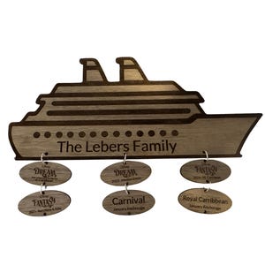 Personalized Cruise Door Magnet | 10.75” Walnut Ship with Tags | Custom Family Name | Add Cruise Dates, Ships & Destinations