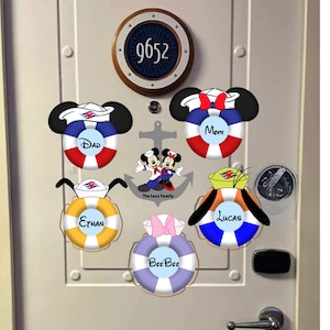 Imanes de salvavidas de Disney Cruise / Decoración náutica personalizada para puerta de Mickey, Minnie y sus amigos / Imán de ancla familiar