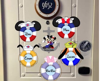 Disney Cruise Life Ring Magnets | Personalized Mickey, Minnie & Friends Nautical Door Décor | Family Anchor Magnet