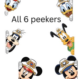 Disney Cruise Door Captain Magnets – Mickey, Minnie, Pluto, Goofy, Donald, Daisy – 6.5x8 Stateroom Door Decor 6 Pack Peekers
