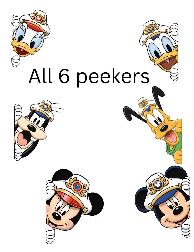 Disney Cruise Door Captain Magnets – Mickey, Minnie, Pluto, Goofy, Donald, Daisy – 6.5x8 Stateroom Door Decor 6 Pack Peekers