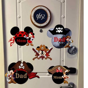 Pirate Family Disney Cruise Magnets | Personalized Mickey & Minnie Pirate Hat Magnets | Stateroom Door Décor | Cruise Gift