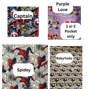 Puede incluir: Una colecci&oacute;n de patrones de tela con personajes de Marvel y Disney. Los dise&ntilde;os incluyen al Capit&aacute;n Am&eacute;rica, Hulk y otros h&eacute;roes de Marvel, Mickey y Minnie Mouse, Spiderman y Baby Yoda. Tambi&eacute;n se incluye el texto "Marvel" y los nombres de los personajes.