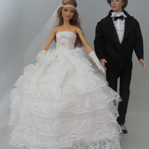 Handmade Barbie Wedding Dress & Ken Doll Suits Inch - Etsy