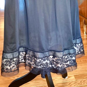 Black Half Slip 28 inches Long - Vintage 60s - Lace and Ruffle Trim