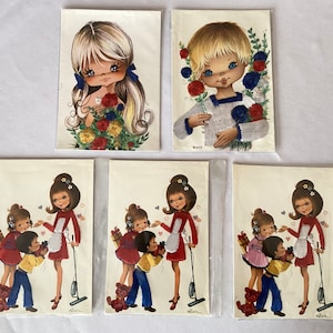 Set di 5 cartoline vintage greche ricamate degli anni '60