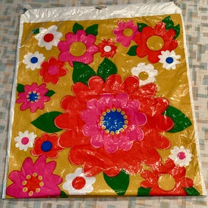 Borsa della spesa vintage con coulisse floreale, anni &#39;60-&#39;70