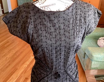 Little Black Eyelet Dress - 1960s Era - Vintage Party Dress