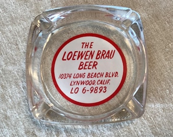 Red and White Advertising Ashtray LoewenBrau Beer California