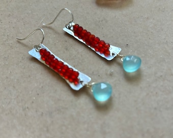 Hammered Sterling and Carnelian Earrings
