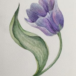 carte originale d'art aquarelle | Peint à la main | Tulipe bleue | 5 x 8 pouces/12,5 x 20 cm Livraison gratuite