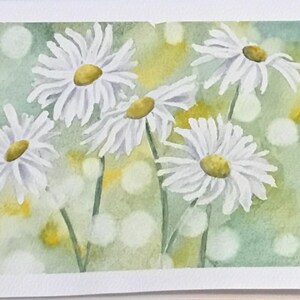 carte originale d'art aquarelle | Style vintage peint à la main | Marguerites | 5 x 8 pouces/12,5 x 20 cm Livraison gratuite