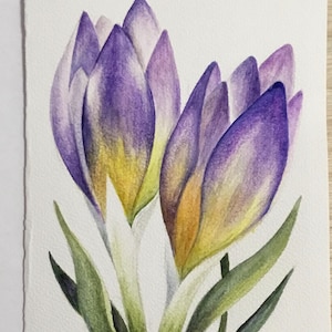 carte originale d'art aquarelle | Printemps peint à la main | Crocus | 5 x 8 pouces/12,5 x 20 cm Livraison gratuite