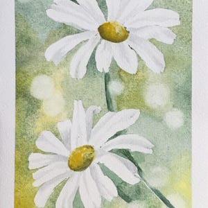 carte originale d'art aquarelle | Style vintage peint à la main | Marguerites | 5 x 8 pouces/12,5 x 20 cm Livraison gratuite