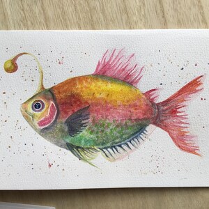 Aquarelle originale | Peint à la main | Poisson fantastique | 5 x 8 pouces/12,5 x 20 cm Livraison gratuite
