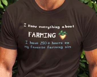 Je sais tout sur la chemise d'agriculture - t-shirt de jeu confortable en pixel art pour les fans de simulation d'agriculture, haut de joueur rétro, humour de fermier virtuel