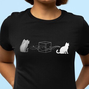 Quantum physics cat T-shirt - Schrödinger's cat, wave function collapse, minimal science art tee for physics and stem lover, abstract design
