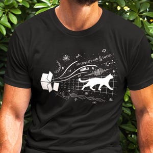 Schrödingers Katze abstraktes Shirt - Quantenphysik Konzeptkunst - minimalistisches Wissenschafts T-Shirt für Nerds, Physiker, MINT-Fans und Katzenliebhaber