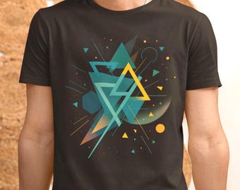 Abstract geometric shapes T-shirt - colorful modern art tee with triangles and lines, minimalist abstract lines graphic tee, art graphic