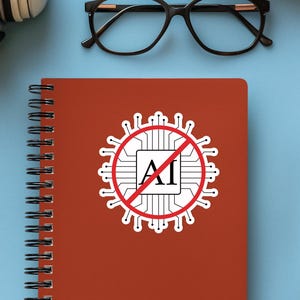 Made without AI sticker - anti artificial intelligence graphic decal for laptop, water bottle, tech humor and human creativity, tech irony