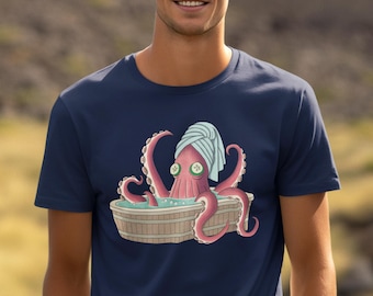 Kraken spa day shirt - funny cute sea monster T-shirt, relaxing bath illustration, playful mythical humor, cozy chill vibes, positive humor