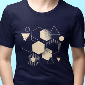T-shirt met geometrische zeshoek - T-shirt met minimale abstracte vormen - modern grafisch ontwerpshirt, inspirerend minimalistisch shirt, grafische kunst, driehoek