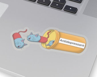 Antidepressiv kattklistermärke, happy pills, sött djur, serotoninbooster, kattunge, återhämtning, terapi, hälsa, för kattälskare, medicin, ägare