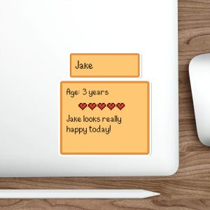Custom pixel art sticker - personalized Looks Really Happy Today label - cute name sticker - retro gamer gift - cozy farming sim vibes