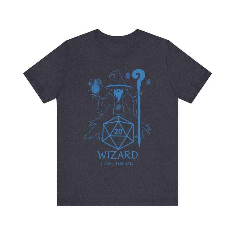 Maglietta Wizard RPG - Design lancio Fireball per giocatori di ruolo da tavolo, appassionati di dadi D20, lezioni di magia fantasy, dungeon master o regalo placer Heather Navy