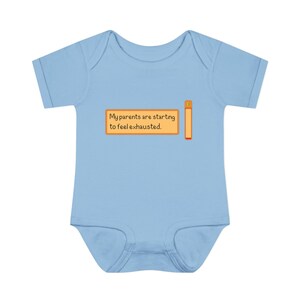 My parents are starting to feel exhausted baby bodysuit - funny pixel art infant onesie - cozy gamer outfit for baby shower or newborns Light Blue