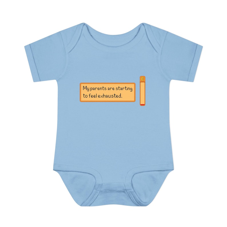 My parents are starting to feel exhausted baby bodysuit - funny pixel art infant onesie - cozy gamer outfit for baby shower or newborns Light Blue