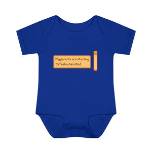 My parents are starting to feel exhausted baby bodysuit - funny pixel art infant onesie - cozy gamer outfit for baby shower or newborns Royal