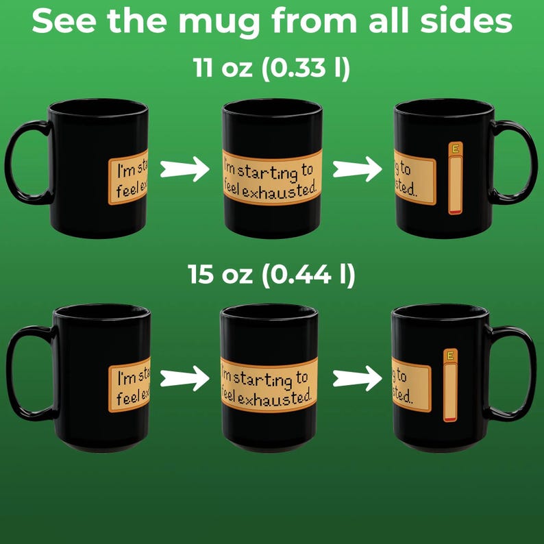 Taza "Empiezo a sentirme agotado" - divertida taza de café con pixel art para amantes de los juegos de mesa, fans de los simuladores de granja, jugadores retro y mañanas con poca energía. imagen 3