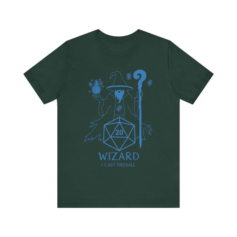 Maglietta Wizard RPG - Design lancio Fireball per giocatori di ruolo da tavolo, appassionati di dadi D20, lezioni di magia fantasy, dungeon master o regalo placer Forest