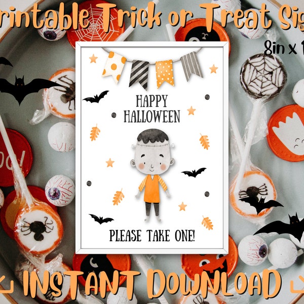 Halloween Door Sign Please Take One Party Decor Trick or treat Printable Chalkboard Poster, Trick or Treat Candy Sign, Halloween Porch Decor