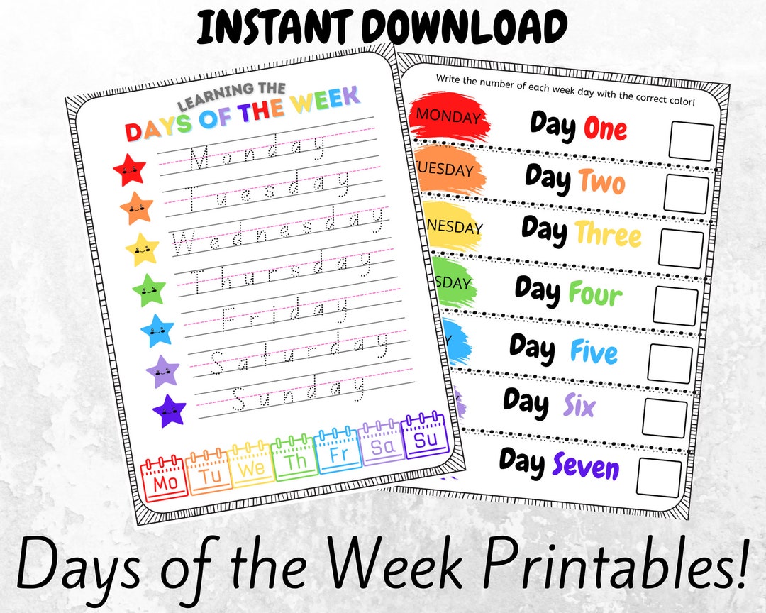 Preschool Days of the Week Worksheets, Kindergarten Days/week Practice