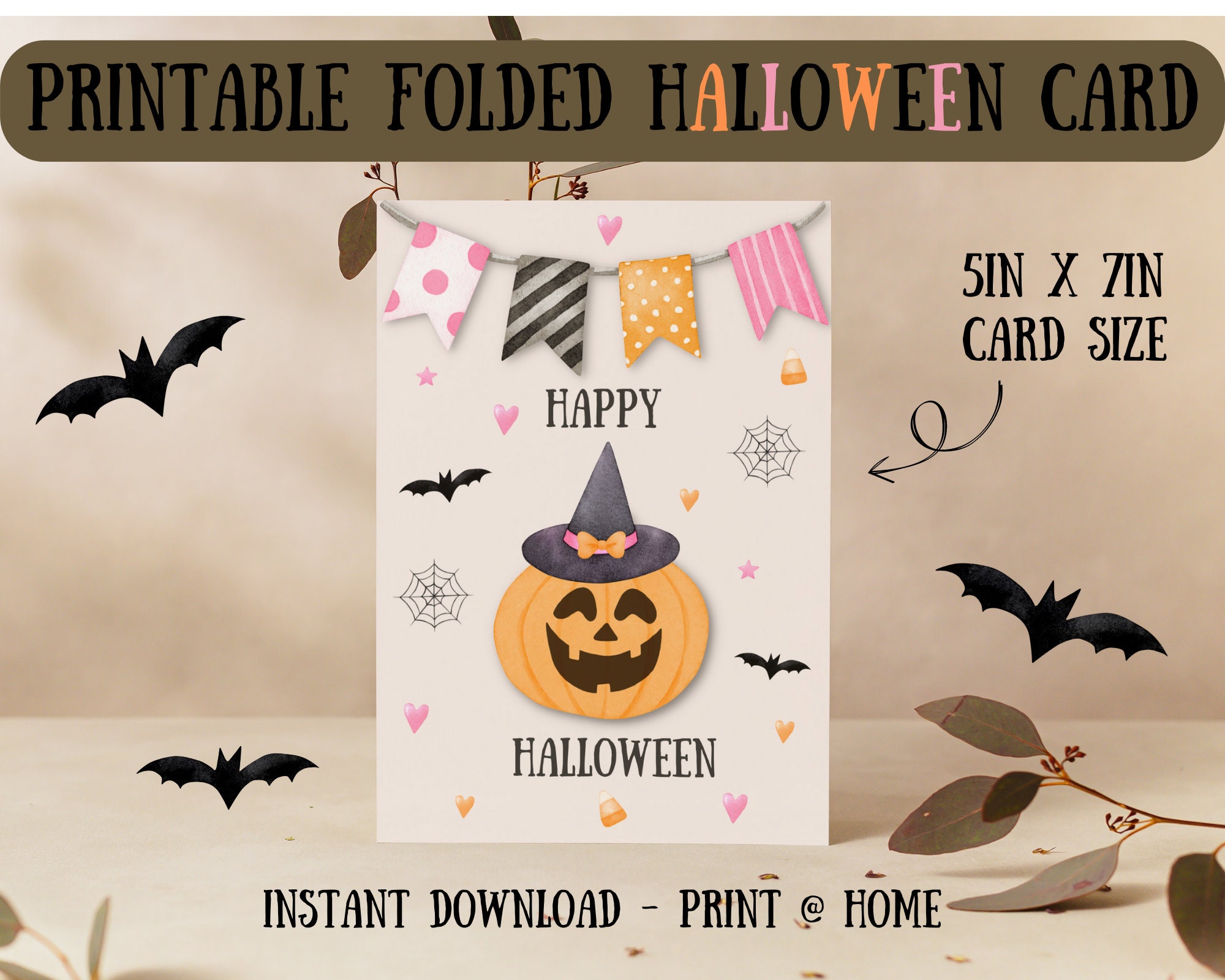 Halloween Card Printable Halloween Card Digital Instant Etsy