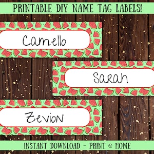 Desk Name Labels, Classroom Name Labels, Cubby Label, Name Tags, Back to School Printable, DIY Food Labels, Watermelon Party Labels