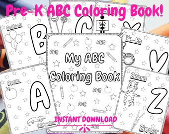 Alphabet Coloring Book Printable, Downloadable Phonics Activity, Pre-k Printable Worksheets, Beginning Sounds, Kindergarten ABCs, Homeschool