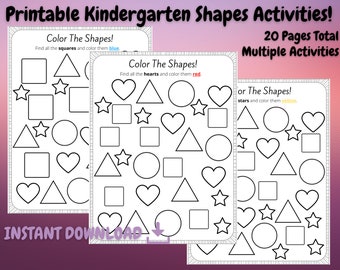 Preschool Shapes Worksheets, Toddler Tracing, Cutting, Matching (Digital Download)