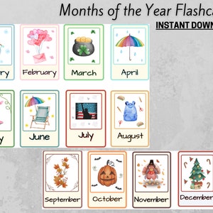 Digitaler Download Monate des Jahres Lernkarten, Pre-k Lernkarten Aktivität, Homeschool Aktivitäten, Vorschul Lernkarten, Montessori