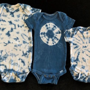 Indigo dyed baby onesie