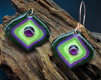 Fun Modern Handmade Enameled Dangle Earrings