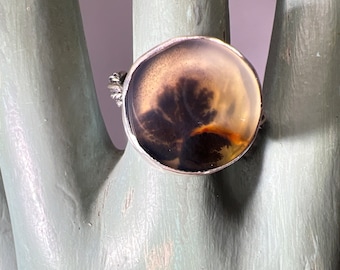 Handmade Sterling Scenic Dendritic Agate Adjustable Ring