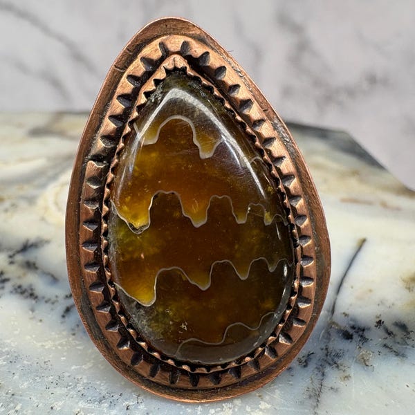 Handmade Ammonite Fossil Copper  Ring - Size 7.75