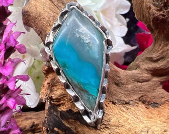 Blue Hemimorphite Sterling Silver Handmade Ring Sz 9.75