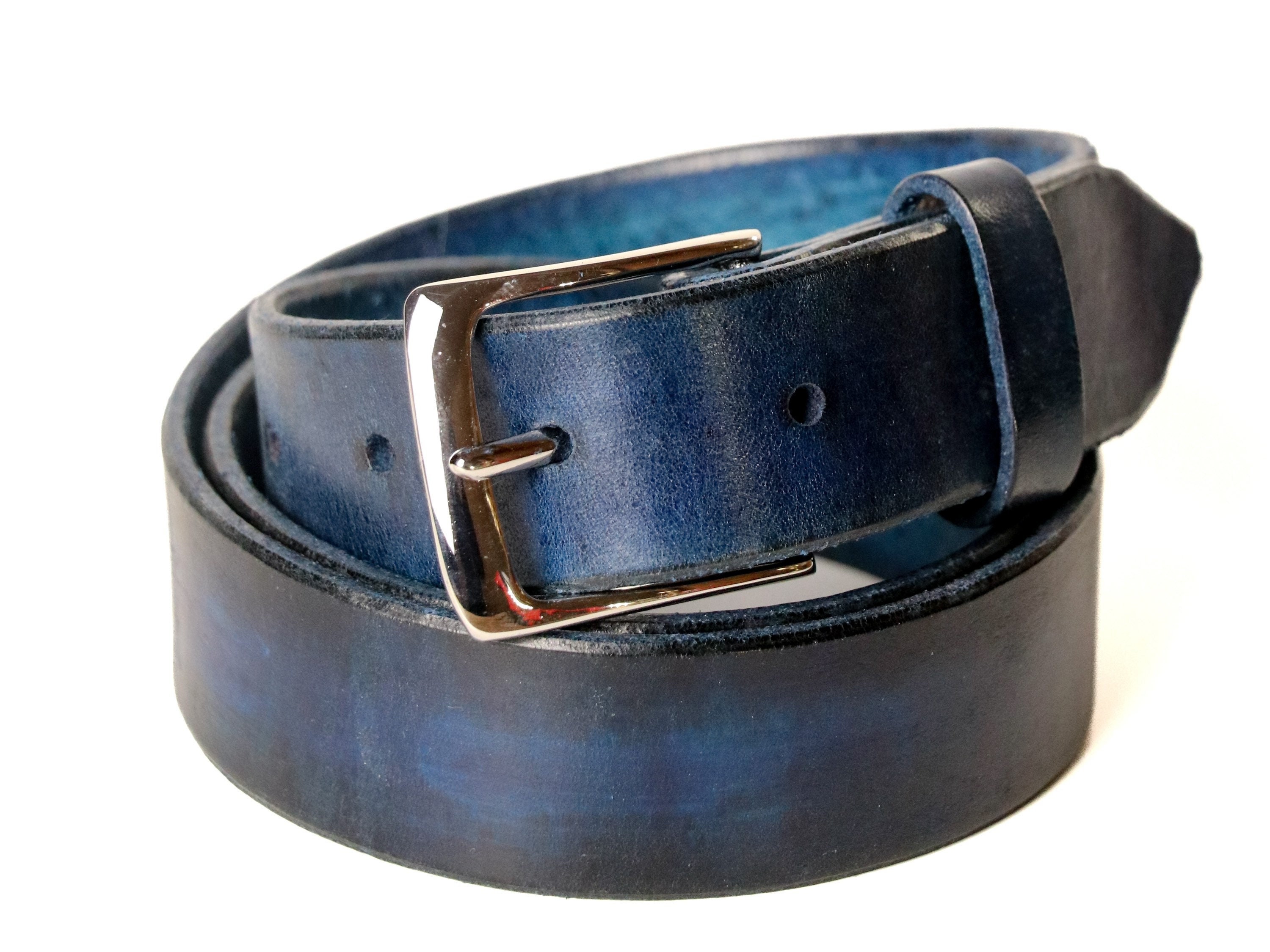 Mens Solid Blue Designer Genuine Leather Belt with Removable